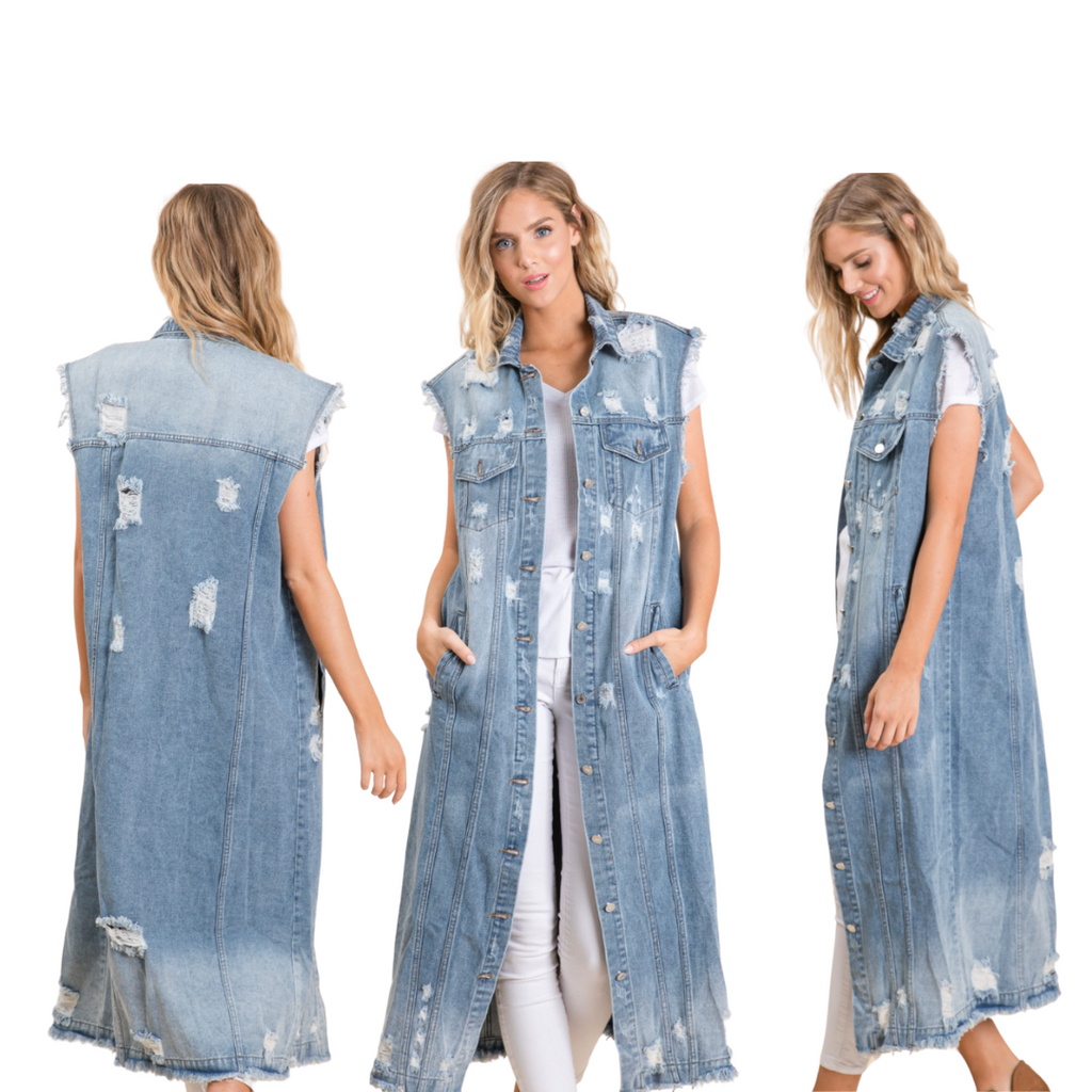 Distressed Denim Vest